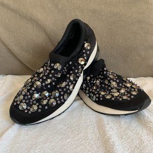 MANGO Collection Women's Sneakers Black Sequin/Crystal Microfiber Slip On 38